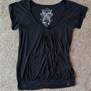 Buffalo David Bitton | Black Scoop Neck Short Sleeve Top